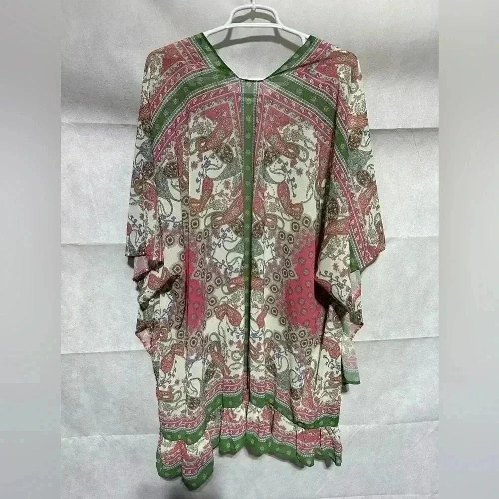 UMgee Boho Floral Paisley Gypsy Ruffle Kimono Cardigan Duster Size M / L NWOT*